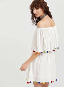 Haute qualité femmes Sexy vêtements de plage hors épaule gland hauts pour filles Boho gitane fantaisie nouvelle tendance rayonne tunique robe Mini taille - Product Image 5