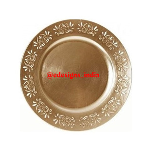 จานชาร์จโลหะ,อุปกรณ์จานเสิร์ฟแบบมีสไตล์ขายส่งภายใต้จานแฮนด์เมดดีไซน์โบราณ - Product Image 6