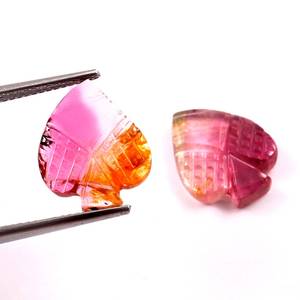 Bio Tourmaline naturelle sculptée à la main, taille de cœur fantaisie 12x14mm, 1 paire, 8.95 Carat + pierre naturelle naturelle AAAA, livraison gratuite - Product Image 3