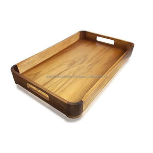 Plateau de service rectangulaire en bois d'acacia massif, plateau créatif moderne de haute qualité, Unique en bois naturel, avec poignées - Product Image 6