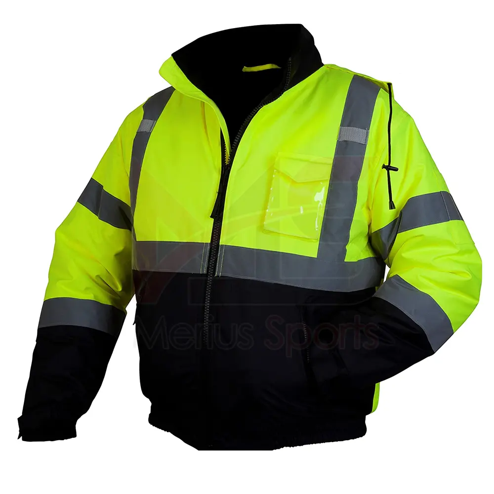 Hi-vis Riflettente Inverno Giubbotto Ad Alta Visibilità di Sicurezza Antivento abbigliamento Da Lavoro Giacca Con Cappuccio Staccabile