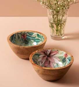 Bol à service en bois massif, résine d'émail imprimée, Design naturel, bois manga - Product Image 2