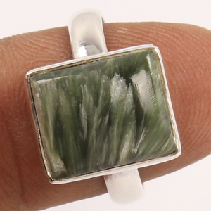 Thô Tự Nhiên Seraphinite 925 Sterling Silver Bạc Siberia Seraphinite Món Quà Cưới Tuyên Bố Nhẫn Tinh Tế Tự Nhiên Đá Quý Đồ Trang Sức - Product Image 2