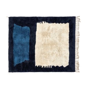 Alfombra marroquí Boho Beni Ourain Alfombra única anudada a mano de algodón de lana Diseño Albertina Jacquard en negro Beige - Product Image 1