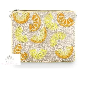 Ethnic vintage glamorous lemon beaded design chain clutch pouch purse