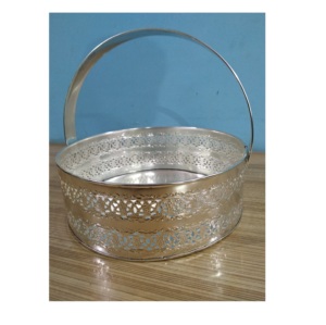 ถาดใส่ของตกแต่งทรงกลมพร้อมมือจับสีเงินชุบผลไม้ผักสินค้าอื่นๆที่ทำในบ้านการใช้งานโรงแรมร้านอาหารห้องบ้าน - Product Image 1