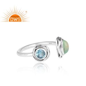 Bague de mariage ouvrable en argent sterling 925 oxydé avec opale éthiopienne naturelle et topaze bleue sertie clos, unisexe - Product Image 3