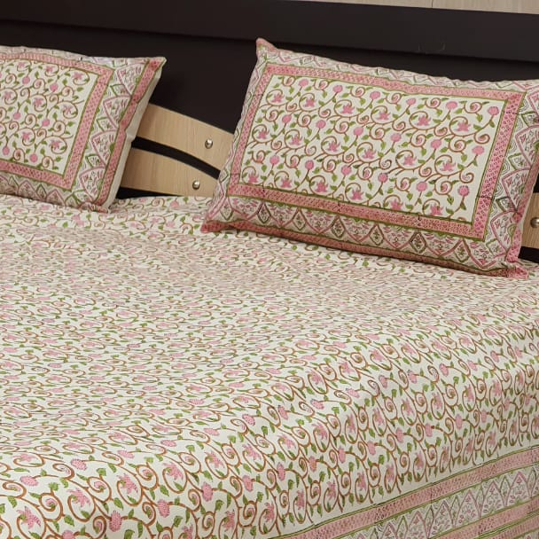 Jaipuri Hand Block Print Art Deco Pattern 100% Cotton 200TC Quality Disposable Blue All-Season Hotel Flat Sheet for Adults · image 1