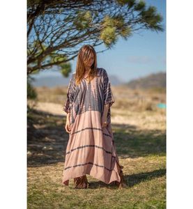 Caftan trois quarts à col en v pour femmes, vêtements de plage d'été - Product Image 1