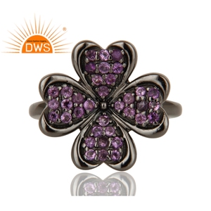 Anillo de compromiso de Plata de Ley 925, joyería de piedras preciosas de amatista Natural, estilo floral oxidado - Product Image 2