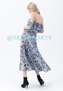 Vestido Maxi con Estampado de Hojas, Hombros Descubiertos, Botones en la Parte Delantera, Mangas Caídas, Decoración y Cierre Lateral Oculto - Product Image 4