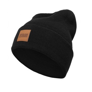 Hot Sale Custom <b>Slouch</b> <b>Beanie</b> Hat Fashionable Heather Grey Winter Hat with Leather Patch Knitted Warm <b>Beanies</b> - Product Image 3