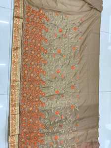 Bollywood Designer Saree Designer Miroir Travail Fleur Conception Tissu De Soie Doux Impression Numérique Marron Couleur Sari Avec Blouse Inde Vêtement - Product Image 5