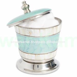 Support en coton et métal de haute qualité, avec feuille en nacre et émail brun, accessoire poli pour soins de la maison - Product Image 6