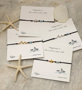 Waves bracelet, boat bracelet, sea lovers, sail <b>love</b>, summer bracelets, gold plated, silver plated, card - Product Image 1