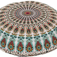 Funda de Cojín para Sofá de Salón con Diseño Mandala, de Algodón, Redonda de 32 Pulgadas, Cierre Invisible con Cremallera, Lavable, para Uso en el Hogar y Hoteles, OEM