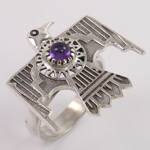 Águila estilo amatista púrpura sólido 925 anillo de bisel de plata esterlina todos nosotros tamaño natural piedra preciosa exportador joyería fina - Product Image 1