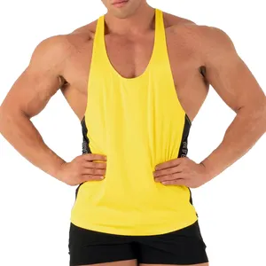 Couleur jaune respirant course surdimensionné débardeurs entraînement coton Slim Fit goutte bras Stringer gilet hommes débardeur - Product Image 1