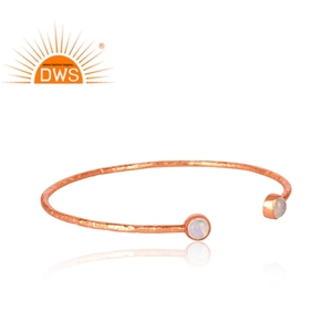 Rose Quartz Moonstone Gemstone Rose Gold Plated <b>Silver</b> <b>Cuff</b> Bangle Jewelry Wholesaler For Women Gift For Her - Product Image 2