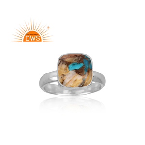 Hammered Band แหวนเงินแท้925,แหวนพลอยเทอร์ควอยซ์หอยนางรมสีม่วงทองแดงธรรมชาติตัดสี่เหลี่ยม - Product Image 2