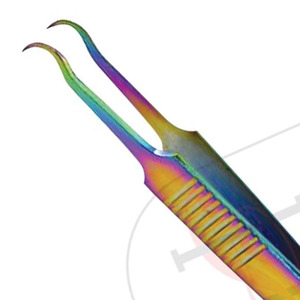 Pinzas de punta de aguja de Color arcoíris de volumen medio redondo, con agarre para los dedos, diseño de etiqueta privada, pinzas de extensión de pestañas - Product Image 3