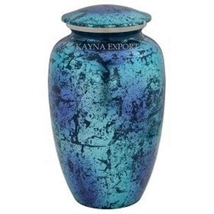 Urna de cremación para adultos con acabado de mármol azul y negro de metal de aluminio artesanal - Product Image 3