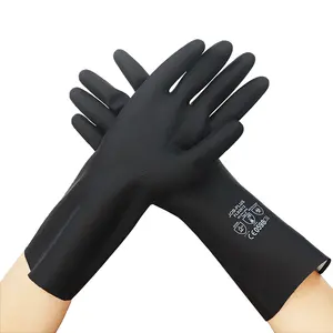 Anti-slip industry top quality natural latex thick heavy duty cotton flock lined durable rubber gloves latex for industrial use