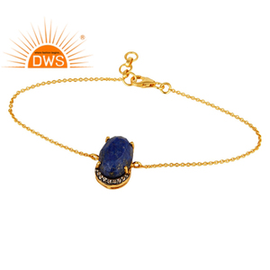 Pulsera de Plata Esterlina Chapada en Oro Amarillo de 18K, Pulsera de Moda con Piedras Preciosas de Lapislázuli, Colección Clásica - Product Image 1