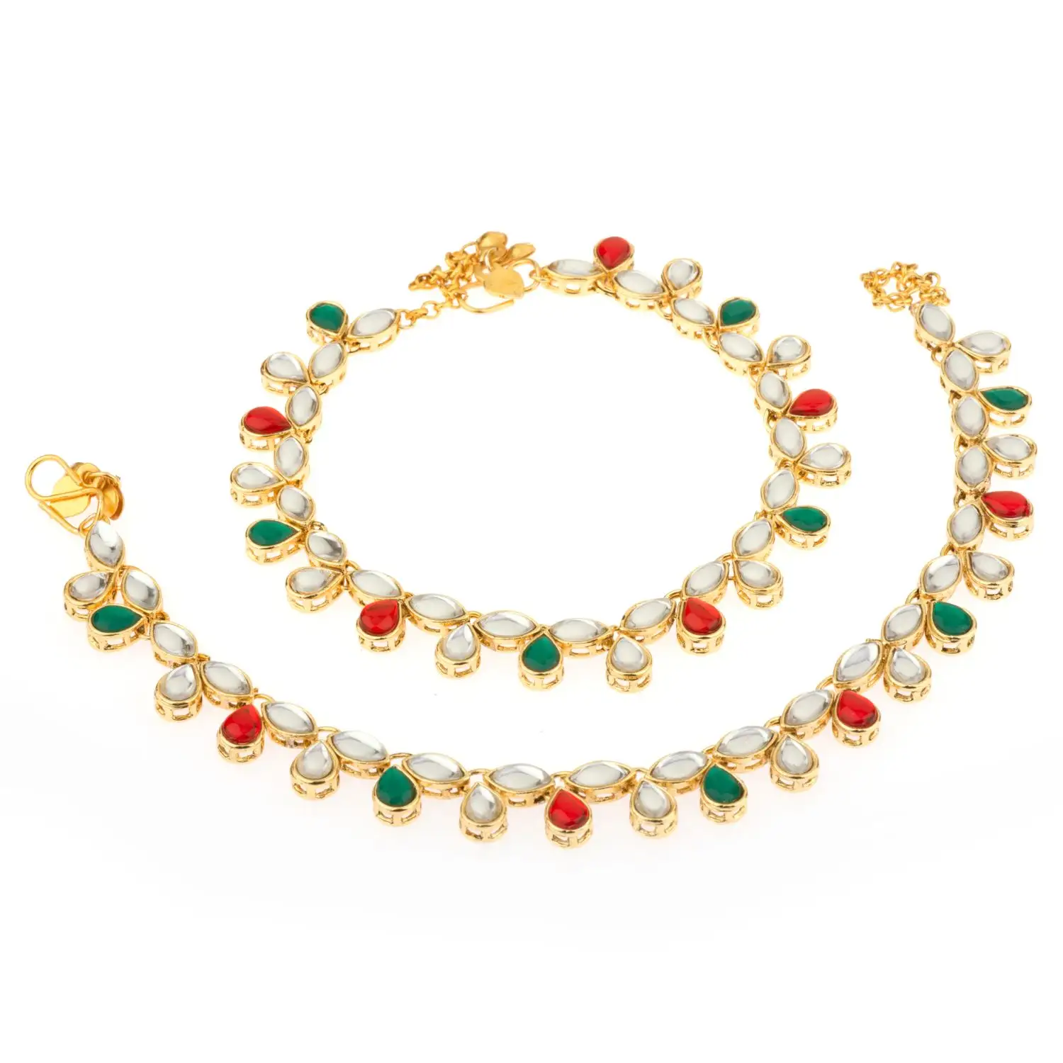 Conjunto de joias para mulheres, conjunto de joias banhadas a ouro bollywood 14, multicolor, pear, tornozeleira, joias para mulheres