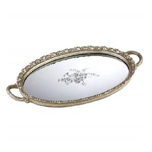 Nouveau plateau de miroir décoratif de forme ronde avec bordure touchée dorée - Product Image 2