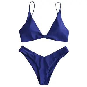 La migliore vendita Bikini costume da bagno donna estate Sexy Strip Support Chest Pad semplice Backless tinta unita Beach Seaside Bikini