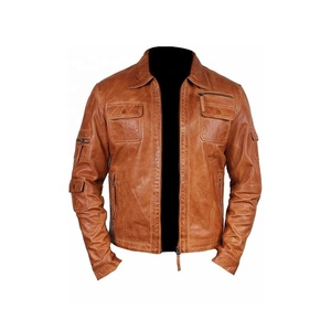 Manches longues hommes Vintages Tan-marron PU cuir mode haute qualité hiver Longed fermetures éclair manteau vestes - Product Image 1