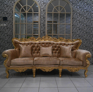 โซฟาไม้แกะสลักสไตล์อิตาลีแบบคลาสสิกสีทองคำเปลว 3 ที่นั่ง - Product Image 2