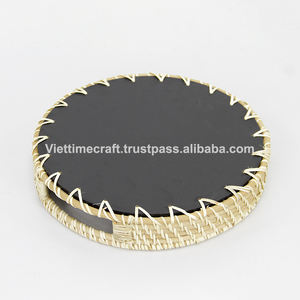 Natural tejida a mano ronda de mimbre bandeja con la madre de la perla tejido decoración venta al por mayor - Product Image 5