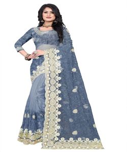 Saree en soie de travail de diamant de perle brodée lourde - Product Image 2