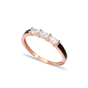 Baguette-Anillo de banda de esmalte negro para mujer, joyería de plata de ley 925 turca, joyería de moda para mujer - Product Image 1
