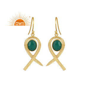 ต่างหูเงินแท้ 925 ประดับพลอยออนิกซ์สีเขียวธรรมชาติ ดีไซน์แบบปม  ผู้จำหน่ายเครื่องประดับ - Product Image 1