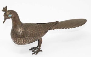 Patinated Metal Vintage Peacock Figurine - Product Image 2