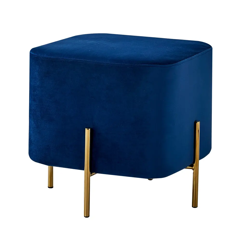 Modern Comfortable Velvet fabric Golden Steel Leg Square Sitting Elephant Elegant Ottoman Foot Stool Pouf for Home Hotel Shop