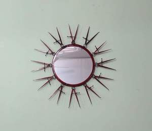 Miroir mural artisanal en fer moderne, décoration murale circulaire en métal, œuvre d'art, pièce maîtresse, à distancer des autres murs - Product Image 4
