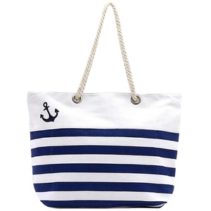 Bolso de playa de lona de algodón de alta calidad, bolsa de compras con logotipo personalizado, rayas verdes y púrpuras, venta al por mayor - Product Image 5