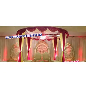인도 결혼식 Mandap 타원형 배경 프레임 웨딩 Mandap 계란 모양 황금 패널 인도 결혼 Mandap 장식
