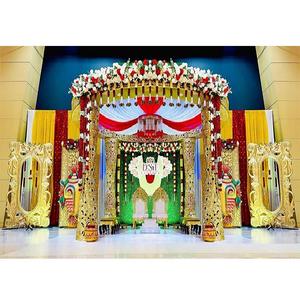 Grand Mandap de mariage rond en FRP, thème indien de luxe, avec chaises, pour le Royaume-Uni, Mandap de mariage sculpté doré, décoration dorée, Australie - Product Image 1