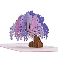 Carte de vœux 3D pop-up Arbre de glycine, design artisanal en papier découpé