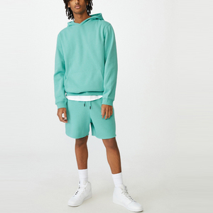 <b>Men's</b> Oversized Hooded Fleece Sweatshirt <b>Set</b> Solid Color Mint Green Casual Wear Breathable Knitted Cotton <b>Shorts</b> <b>and</b> <b>Hoodie</b> - Product Image 1