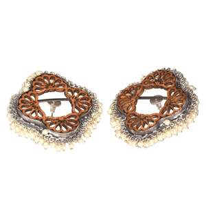 wooden jewellery treanding handmade silver look alike goldplated brass wooden stud ethnic earings for girls and women - Product Image 1