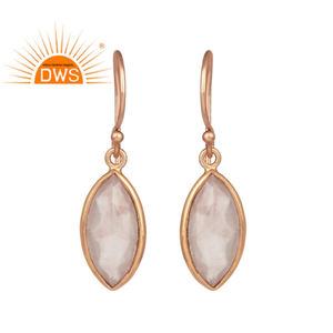 Boucles d'oreilles en pierre précieuse de quartz rose taille marquise, argent 925 plaqué or rose, boucles d'oreilles pendantes, fournisseur de bijoux - Product Image 1