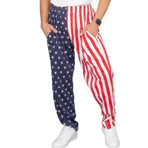 Tam baskılı en çok satan bir tarafı yıldız ve bir tarafı çizgili pantolon hızlı kuru spor yetişkinler giyim abd bayrağı baskılı pantolon