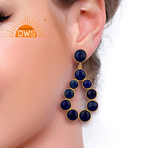 Lapis-boucle d'oreille en pierre précieuse Lapis-Lazuli naturelle, forme goutte, plaqué or, argent Sterling, vente en gros, possibilité de vente en gros - Product Image 4