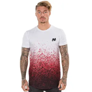 White color sublimation dot design curve hem men T Shirt For Men Blank Heavy Street Style T shirt Printing